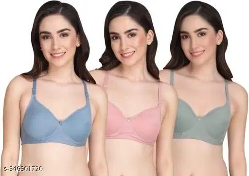 Nylon Bra for Women, Multicolour, Pack of 3 (28B)