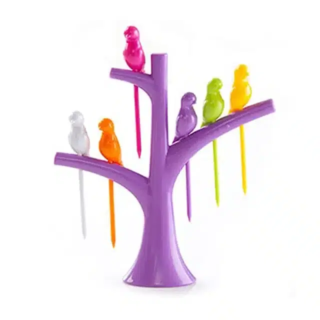 Plastic Fruit Fork Set with Stand, Assorted, Set of 1