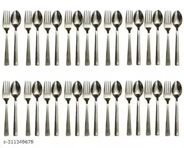 Plastic 24 Pcs Spoons with 24 Pcs Forks, Silver, Set of 2