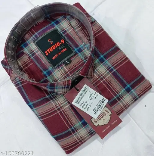 Cotton Blend Checked Shirt for Men, Maroon (M) Pack of 1