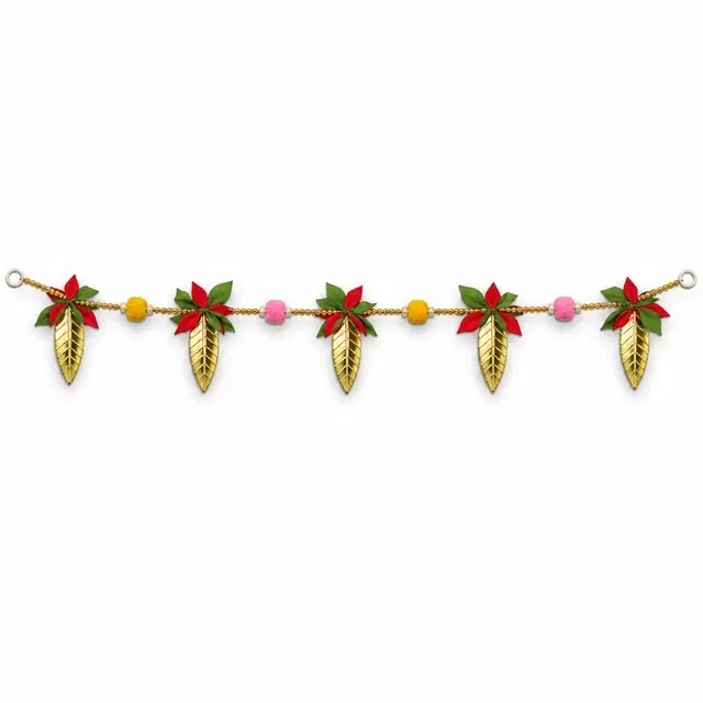 Golden Leaves And Colorful Pom-Poms Door Toran Bandhanwar