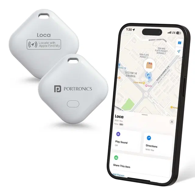 Portronics Loca Item Finder With Upto 1 Year Battery Life, Bluetooth Tracker,MFi Certified, Item Locater For Keys, Wallets, Luggage, Gadgets etc,Only iOS Compatible With Apple Find My App