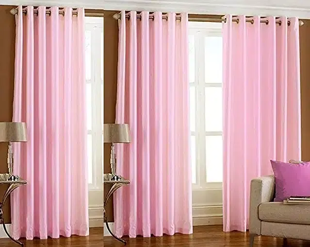 Polyester Solid Door & Window Curtains, Pack of 3, Baby Pink, 7 feet