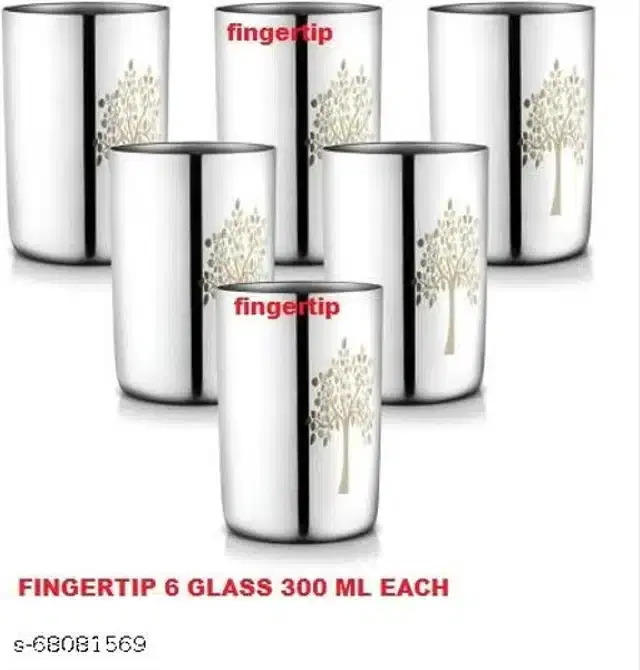 Stainless Steel Glass, Silver, 300 ml, Pack of 6