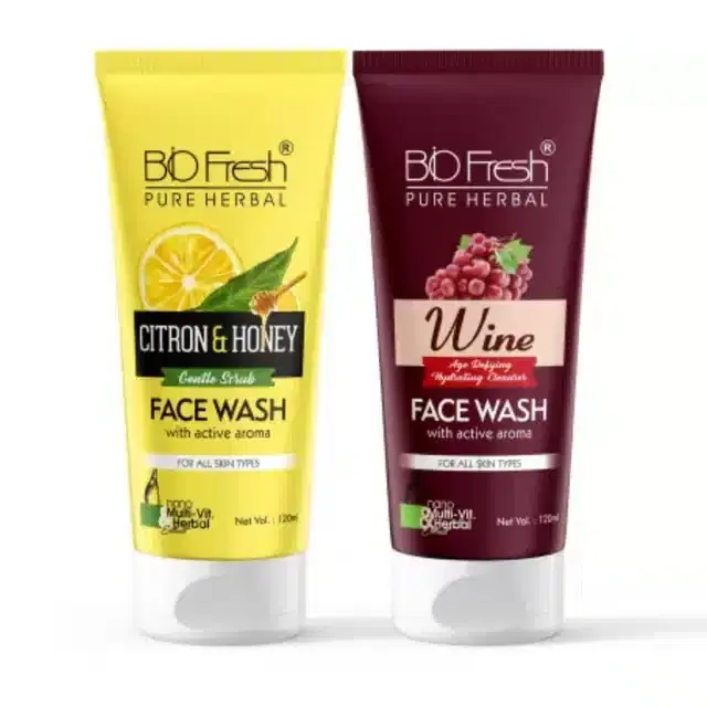 Biofresh Pure Herbal Wine & Citron Honey Face Wash, Pack of 2, 120 ml