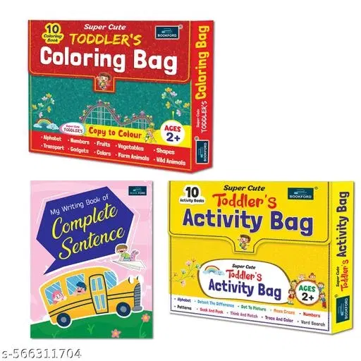 Super Cute Toddlers Activity Bag + Coloring Bag + My Writing Book of Complete Sentences (Set of 3) – Fun Writing Practice Kit for Kids with Engaging Activities