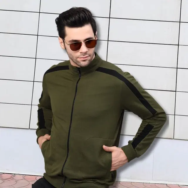 Fleece Colorblocked Sweatshirt For Men, Green (M)