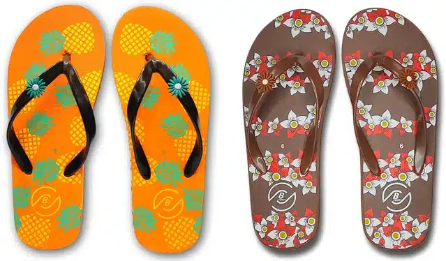 Flip Flops for Women, Pack of 2 (Multicolor, 6)