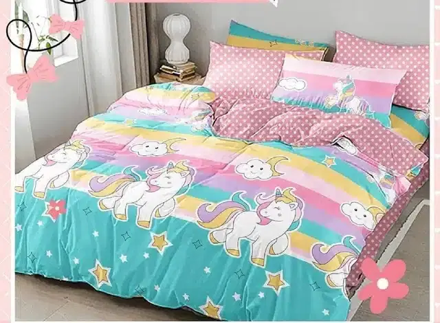 Glace Cotton Printed Double Bedsheet with Two Pillow Covers, Multicolor, 90x90 Inches