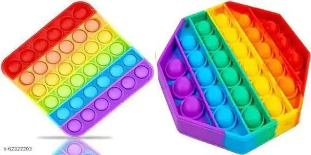 Silicone Pop It Fidget Stress Relief Toy, Multicolor, Pack of 2