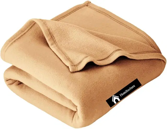 Wool Solid Blanket, Beige (225x150 cm)
