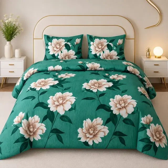 SimpleHome Big Floral Double Bedsheet Light Green 82x88inch