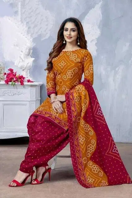 Yashika Unstitched Crepe Salwar Suit Material (Orange) (Y-254)