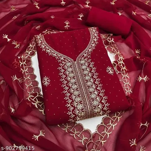 Georgette Embroidered Floral Patiala Suits for Women (Maroon, Un Stitched)
