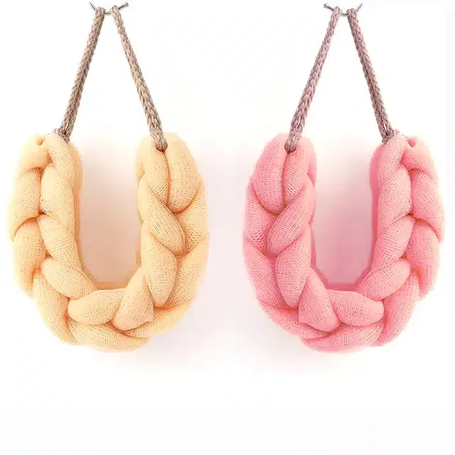 Majestique Mesh Stretchable Braided Long Bath Loofah, Combo of 2, B-07