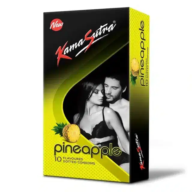 KamaSutra Pineapple Flavoured Dotted Condoms for Men, Pack of 10