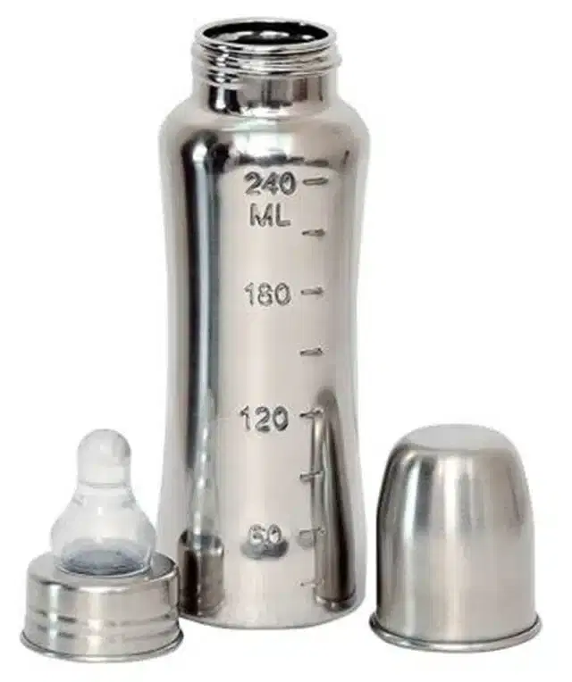 Stainless Steel Feeding Bottle for Kids, Silver, 250 ml