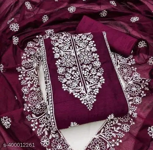 Chanderi Cotton Punjabi/All Over Suits for Women (Purple, Un Stitched)