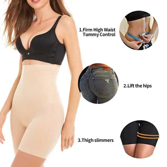 Women’s Cotton Lycra Tummy Control 4-in-1 Blended High Waist Tummy & Thigh Shapewear (S607)