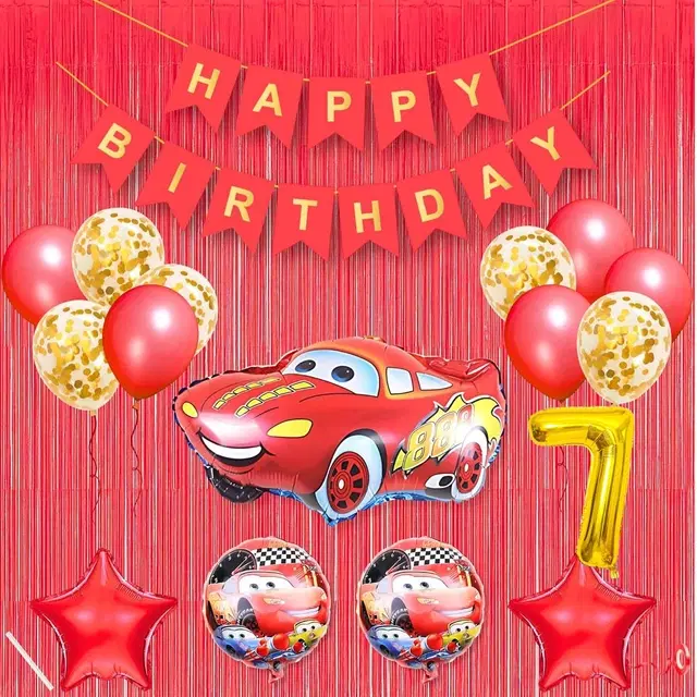 Lightning McQueen Car Theme 7th Birthday Decoration Kit for Kids (Red)Pcs Of 20 ,(Set Of 1)