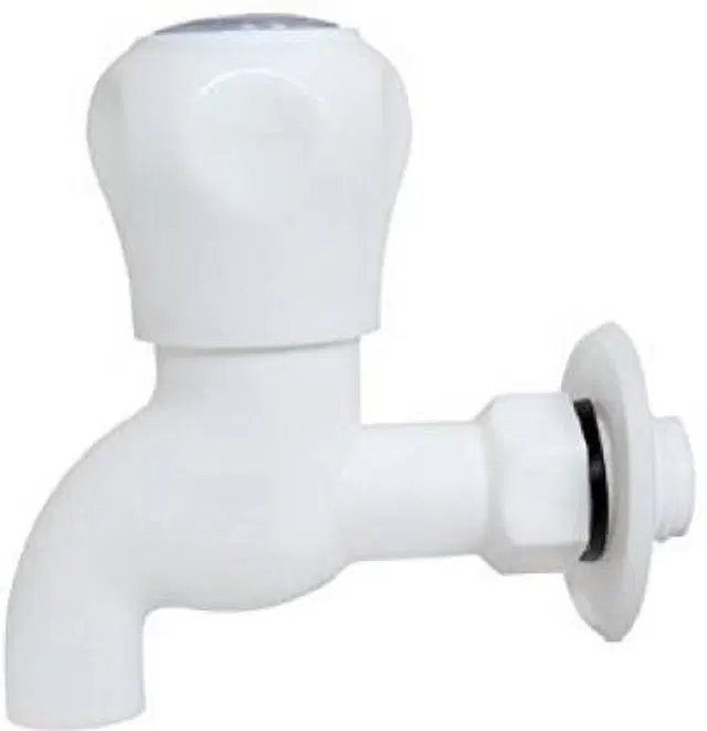 Plastic Polo Bib Cock Tap with Wall Flange, White, Set of 1