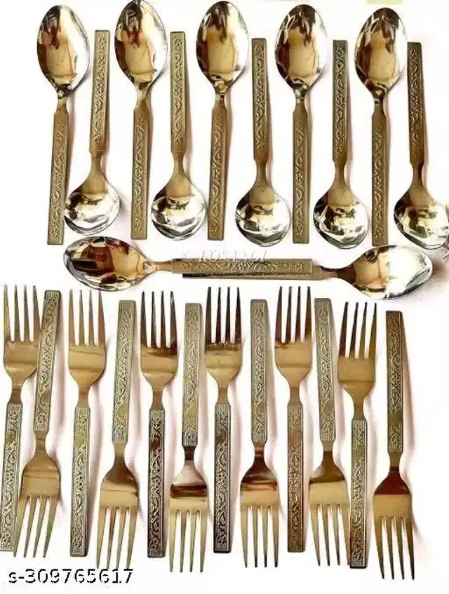 Plastic 12 Pcs Spoons with 12 Pcs Forks, Silver, Set of 2