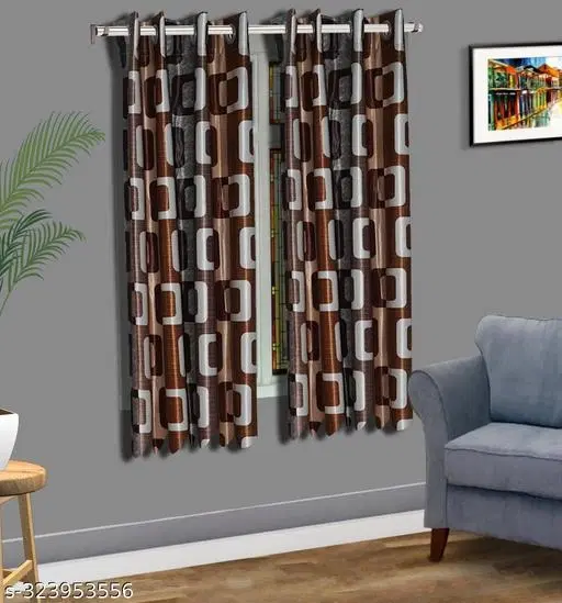 KANUSHI Industries® 2 Pieces Washable Polyster Eyelet Window Curtain Set (Color Brown) (5 FT)