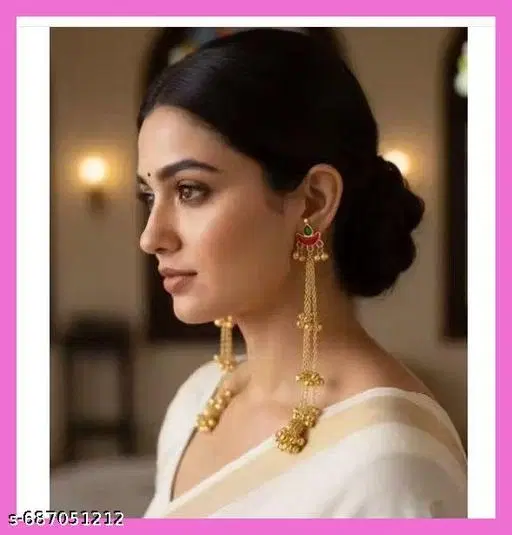 Samridhi Premium Kashmiri Earrings for Women | Gold Plated Long Chain Ghunghroo Jhumki | Traditional Kashmiri Hanging Earrings | Handmade Antique Wedding & Festive Jewellery for Girls