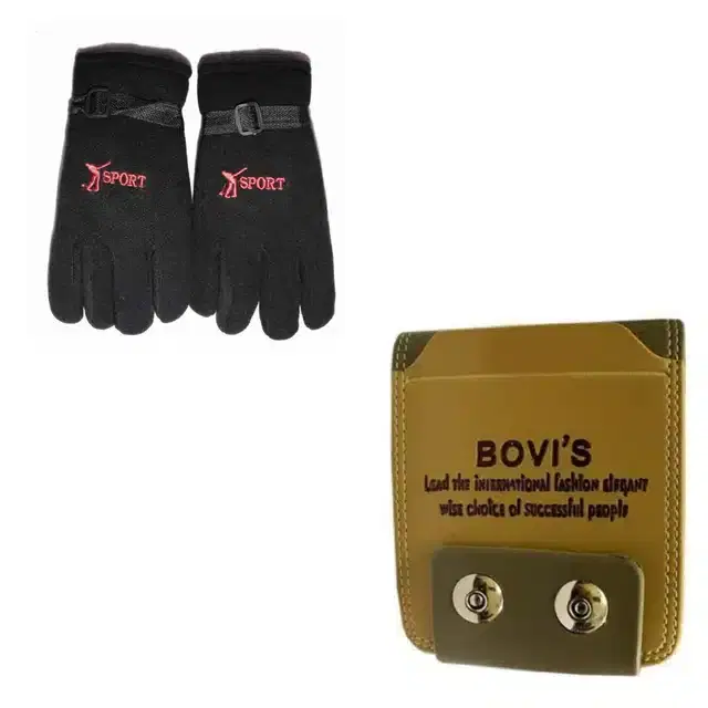 Fleece Winter Gloves with Wallet for Men, Combo of 2 (Black)