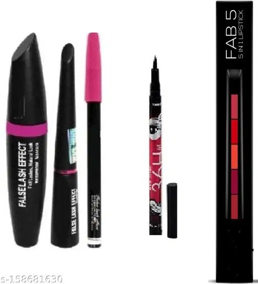 3In1 False Lash Effect  & Bonjour Eyelash & 5In1 Red Edition Lipstick & 36Hr Eyeliner