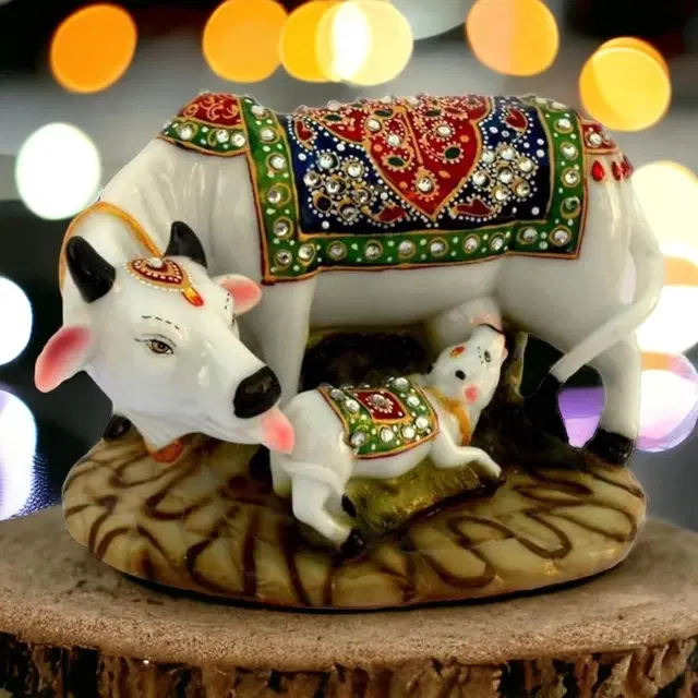 Decorative Marble dust/Polyresin Cow And Calf Showpiece Idols
