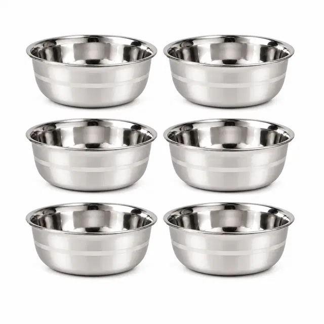 SimpleHome Silver Touch Steel Dessert Bowl 350ml Combo Set of 6