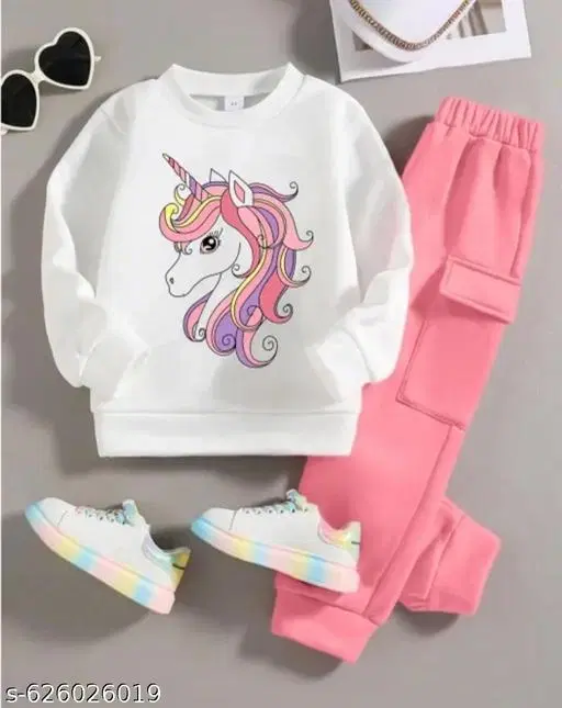 Cotton Printed Clothing Set for Girls, Peach & White (6-12 Months)