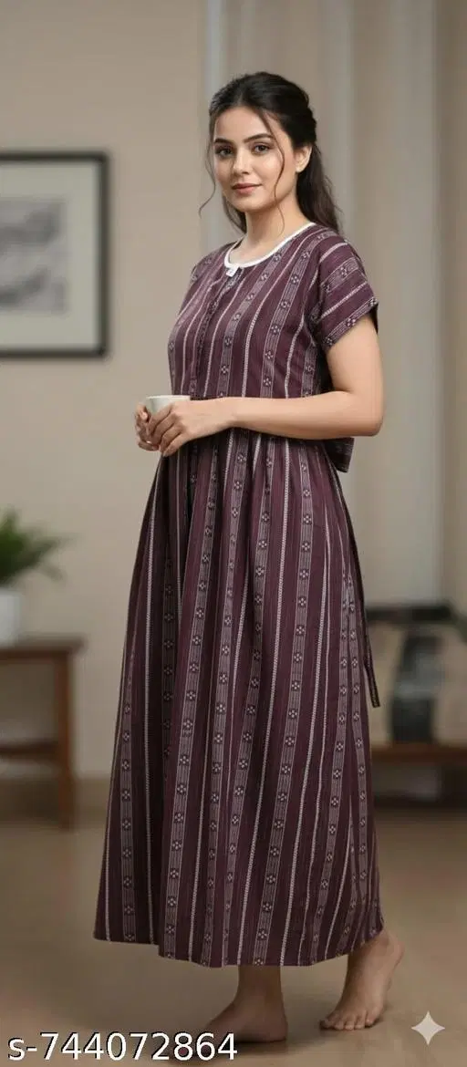 Satin Soft & Attractive Nightdress for Women & Girls , Maroon (M)