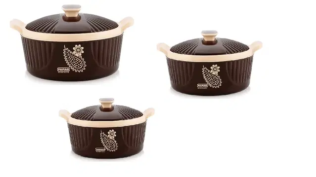 PARAS Hot Plaza Set Of 3 500 Ml .1000 Ml.1500 Ml Casserole,  Brown, Pack Of 1