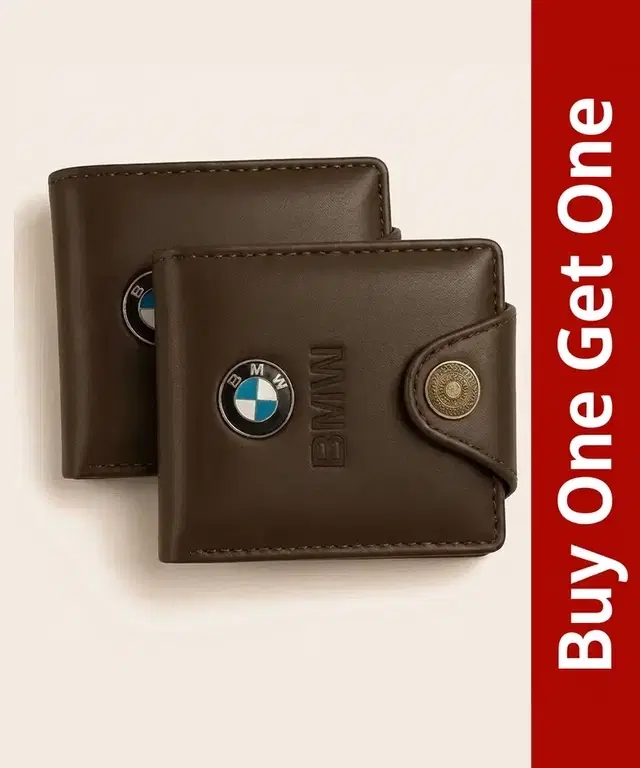 BMW Wallet for Men, Dark Brown, Buy 1 Get 1
