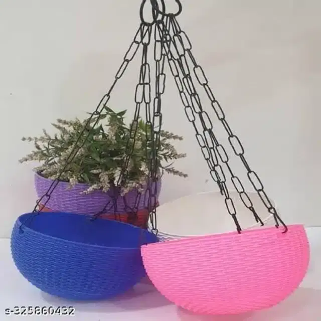 Hanging Flower Pots with Metal Chain, Multicolor, Pack of 5
