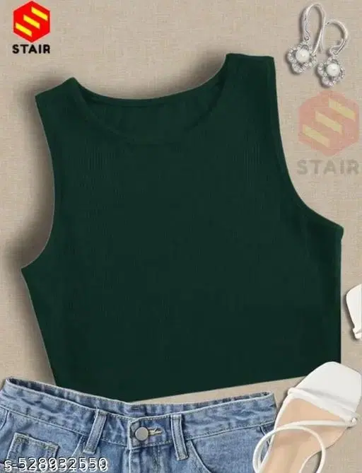 Cotton Blend Solid tops for Women, Green (XS)