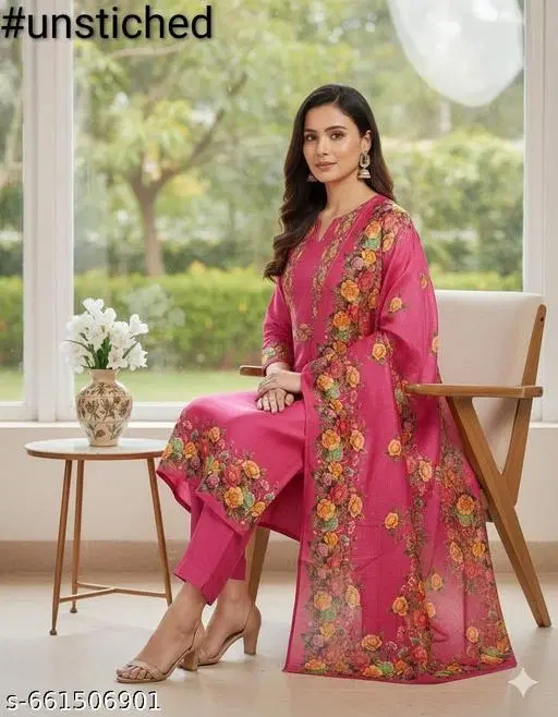 Printed Patiala Suit for Women (Multicolor, 6.85 meter (3XL)