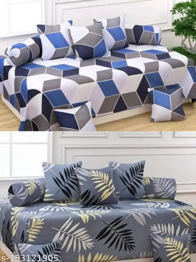 Polycotton Diwan Cover Set, Multicolor, Combo of 2