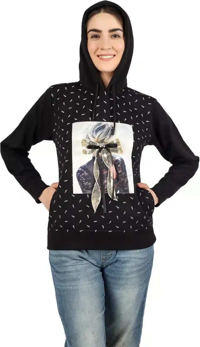 Full Sleeves Hooded Sweatshirt for Women (Black, M)