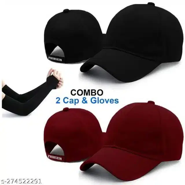 Cotton Caps & Arm Sleeves for Men & Women, Set of 3 (Black & Maroon)