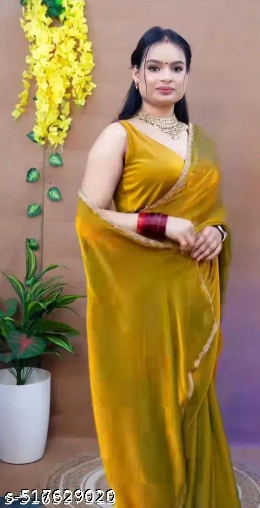 Chiffon Embellished Saree For Women, Yellow