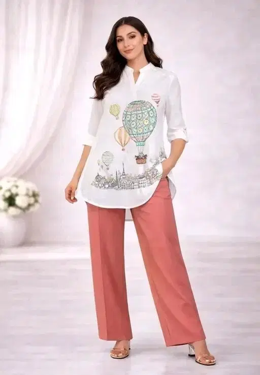 Stylish Printed Kurta Palazzo Set for Women (Orange, S)