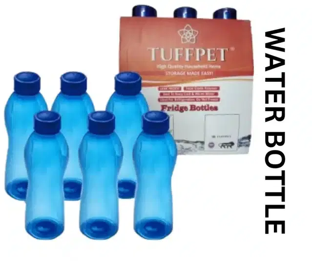TUFFPET Plastic Water Bottles, Blue, 1000 ml, Pack of 6