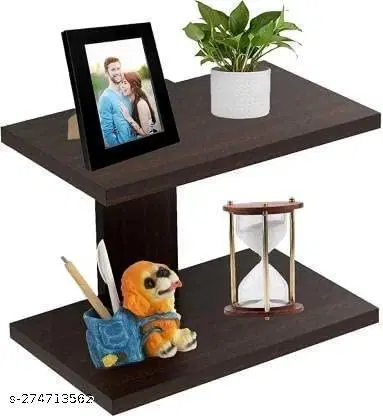 Wooden Double Layer Wall Shelves For Home, Brown