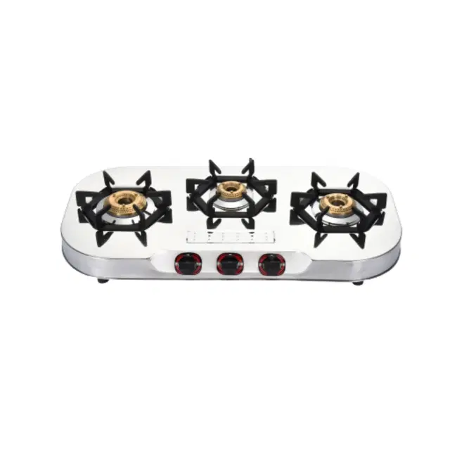 Stainless Steel ISI Certified 3 Burner Gas Stove, Silver