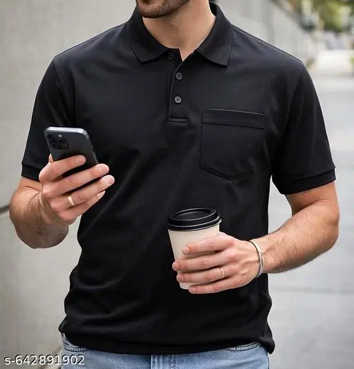 Cotton Blend Solid T-shirt for men, Black (XL)