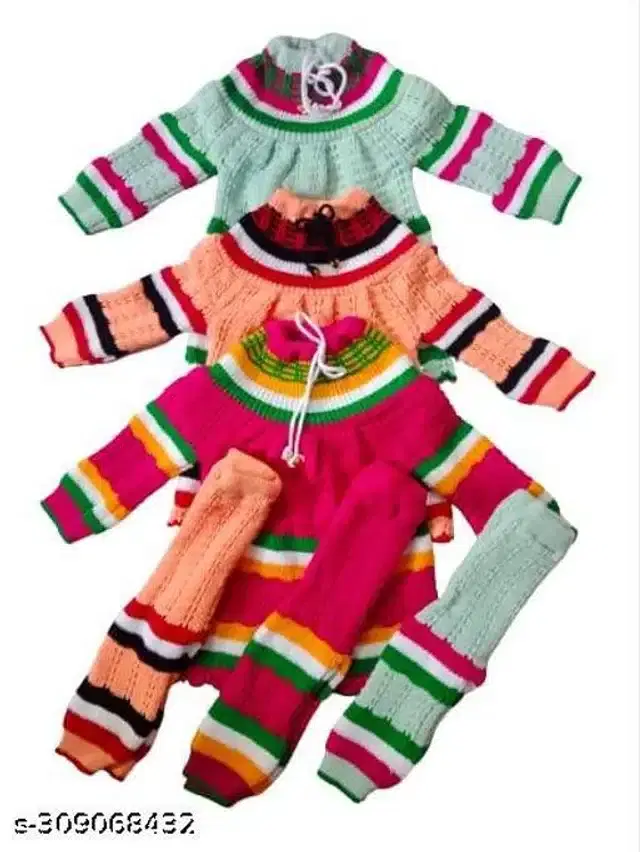 Woolen Sweater & Pant for Girls, Set of 3 (Multicolor, 3-6 Months)