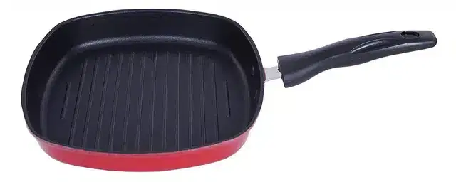 Aluminium Nonstick Grill Pan, Red, 22.5 cm